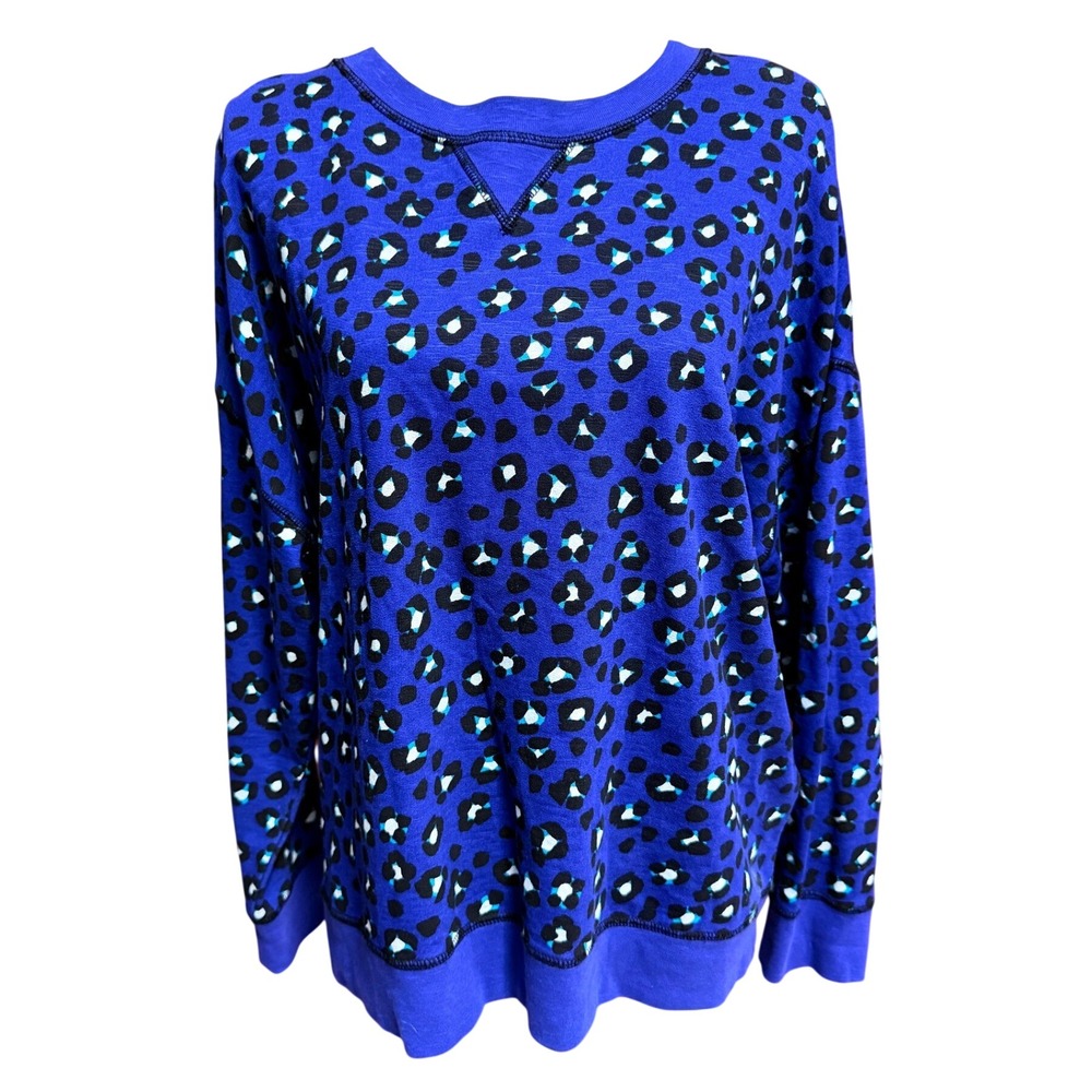 Kate Spade Cyber Cheetah Print Tokyo Sweatshirt Blue M 100% Cotton Back Bow
